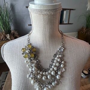 Elegant Silver and Yellow Statement Necklace
